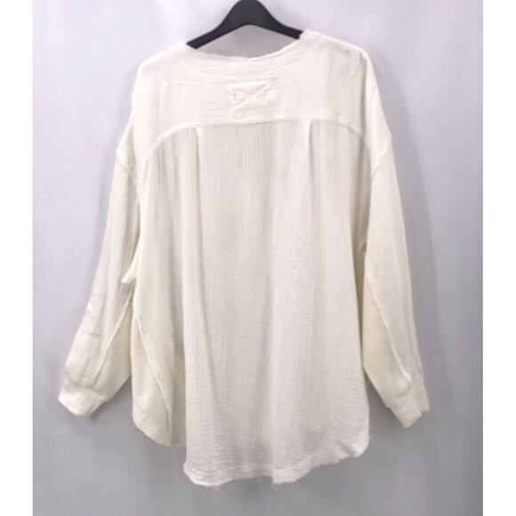 We The Free People Oversize Top M Cream Cotton Button Fray Pillowy Cover Up - Picture 5 of 13